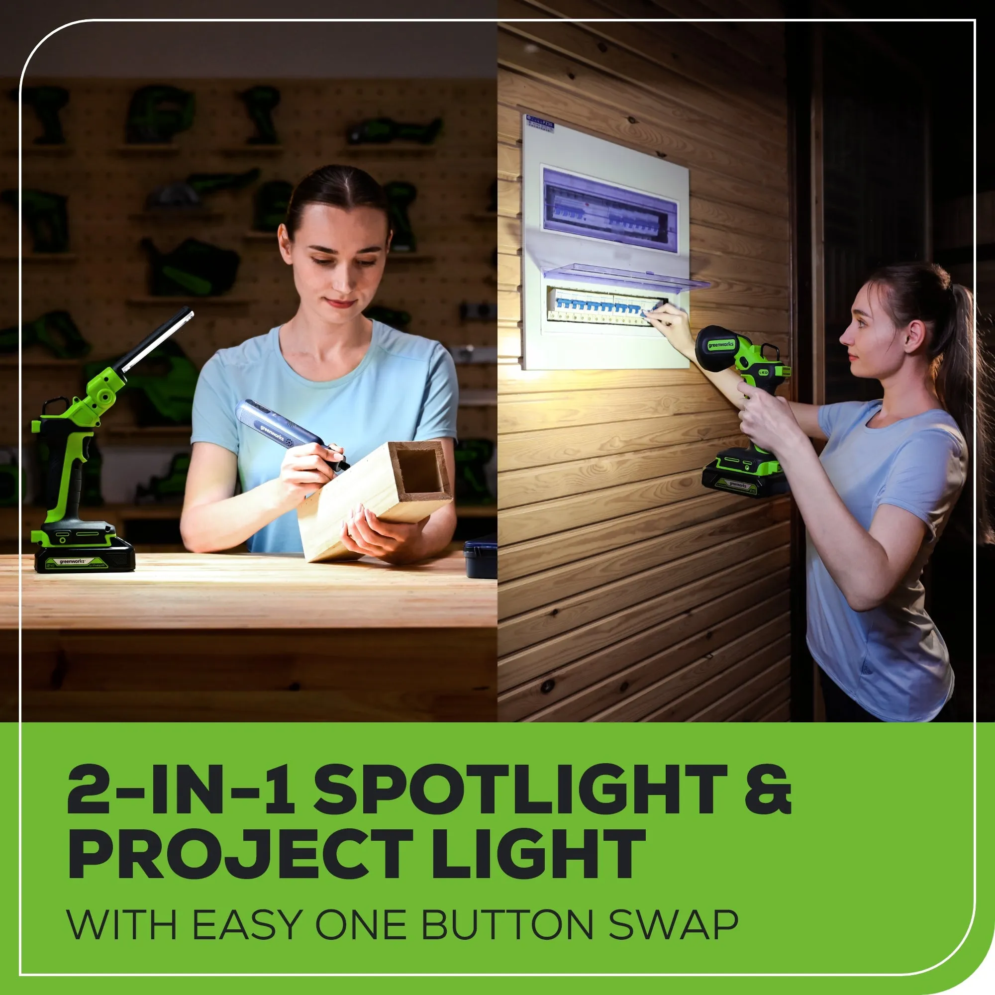 24V Cordless Battery 2-in-1 Work Light w/ 2.0Ah Battery & Charger