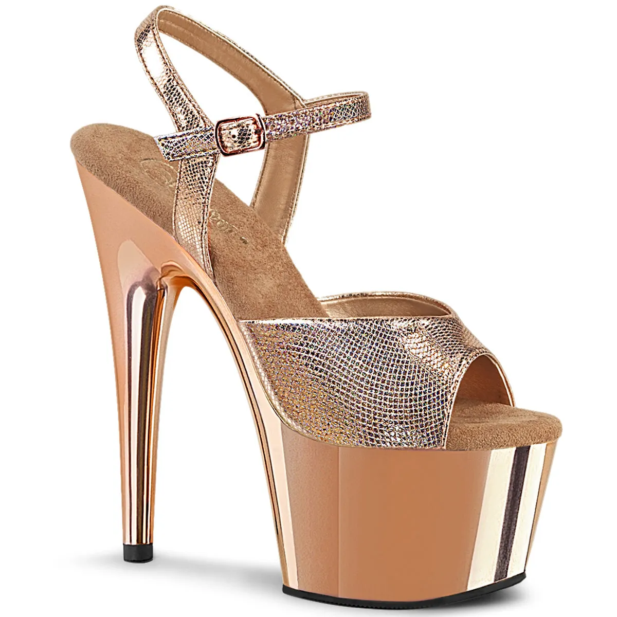 Adore-709 Rose Gold Textured Metallic/Rose Gold Chrome, 7" Heels (Speed Heels)