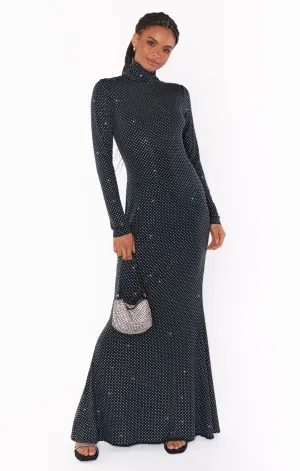 All Out Maxi Dress ~ Black Rhinestone Stretch