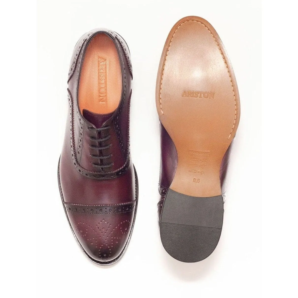 Ariston Mens Burgundy Oxford Lace-up Leather Dress Shoes