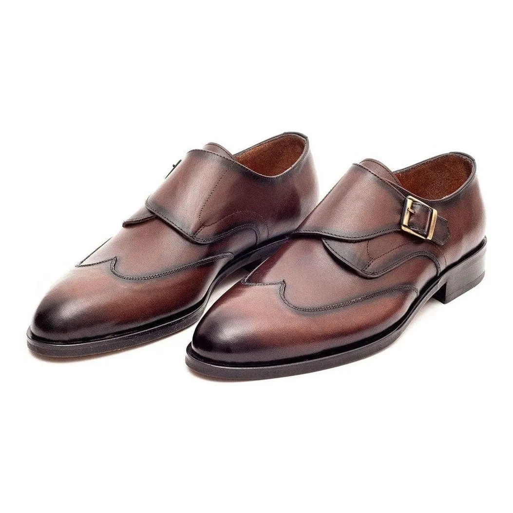 Ariston Mens Chestnut Brown Single Monk Strap Leather Dress Shoes