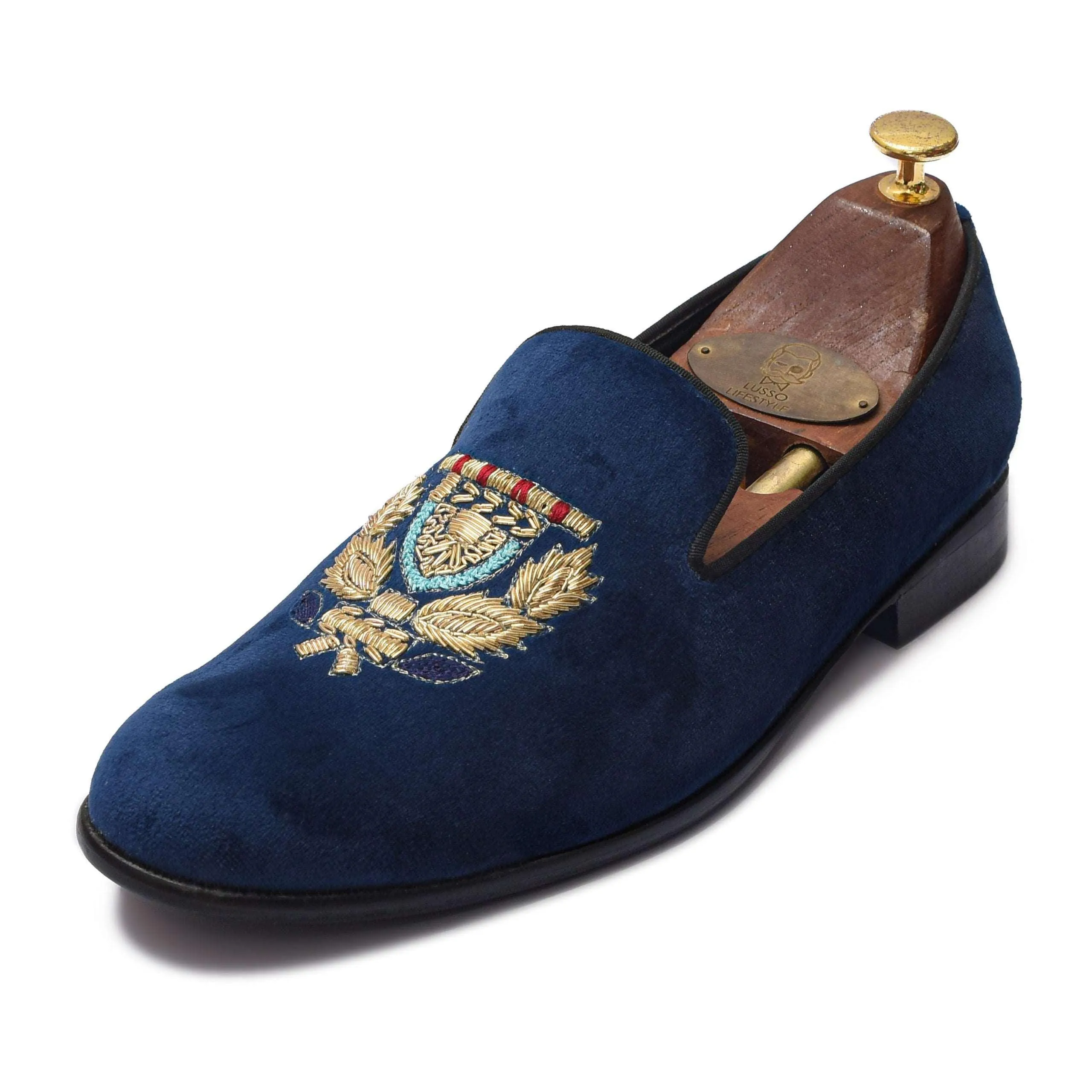 BARONE | BLUE VELVET ZARDOSI SLIP-ON