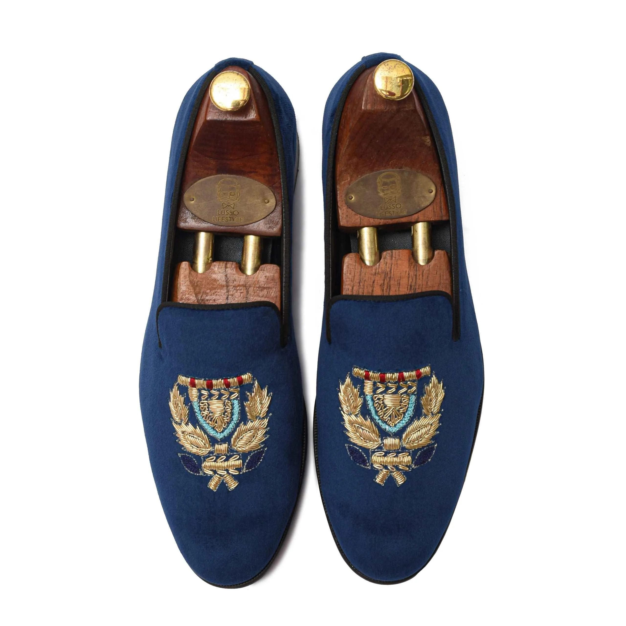 BARONE | BLUE VELVET ZARDOSI SLIP-ON