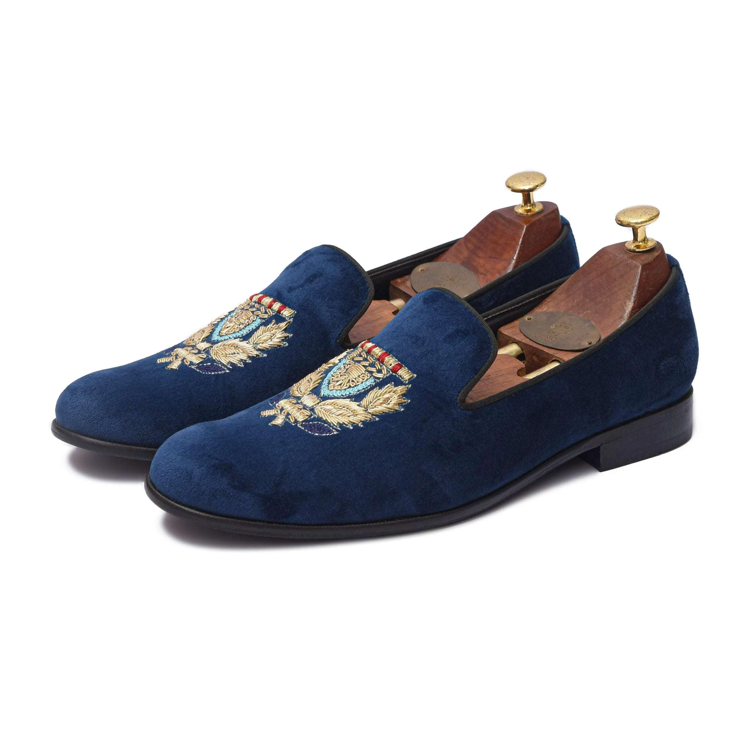 BARONE | BLUE VELVET ZARDOSI SLIP-ON