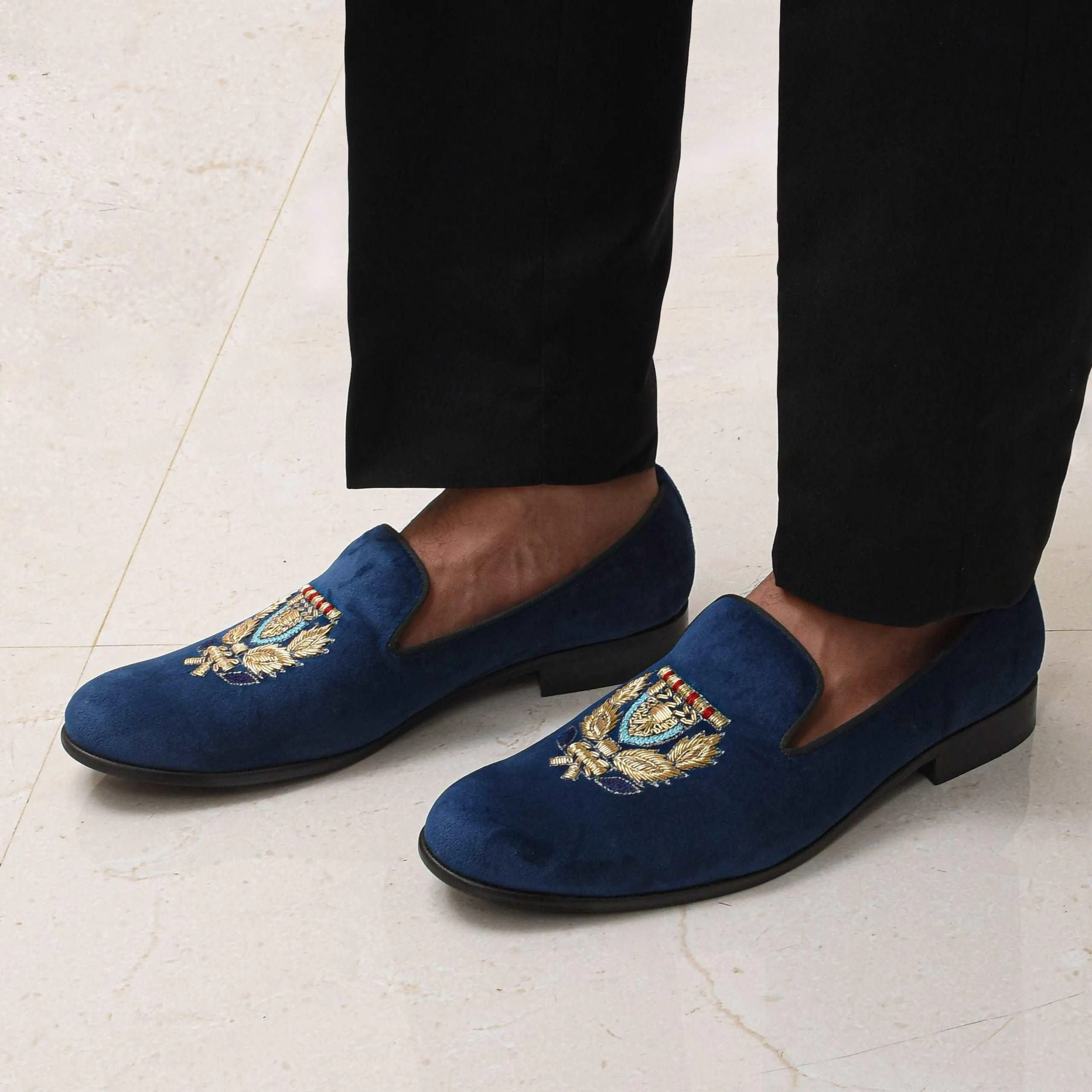 BARONE | BLUE VELVET ZARDOSI SLIP-ON