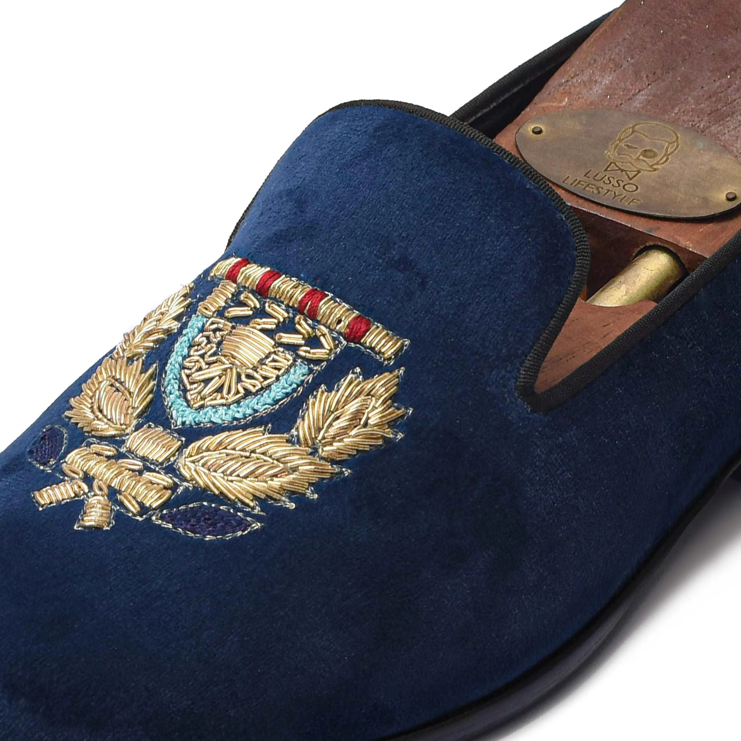 BARONE | BLUE VELVET ZARDOSI SLIP-ON