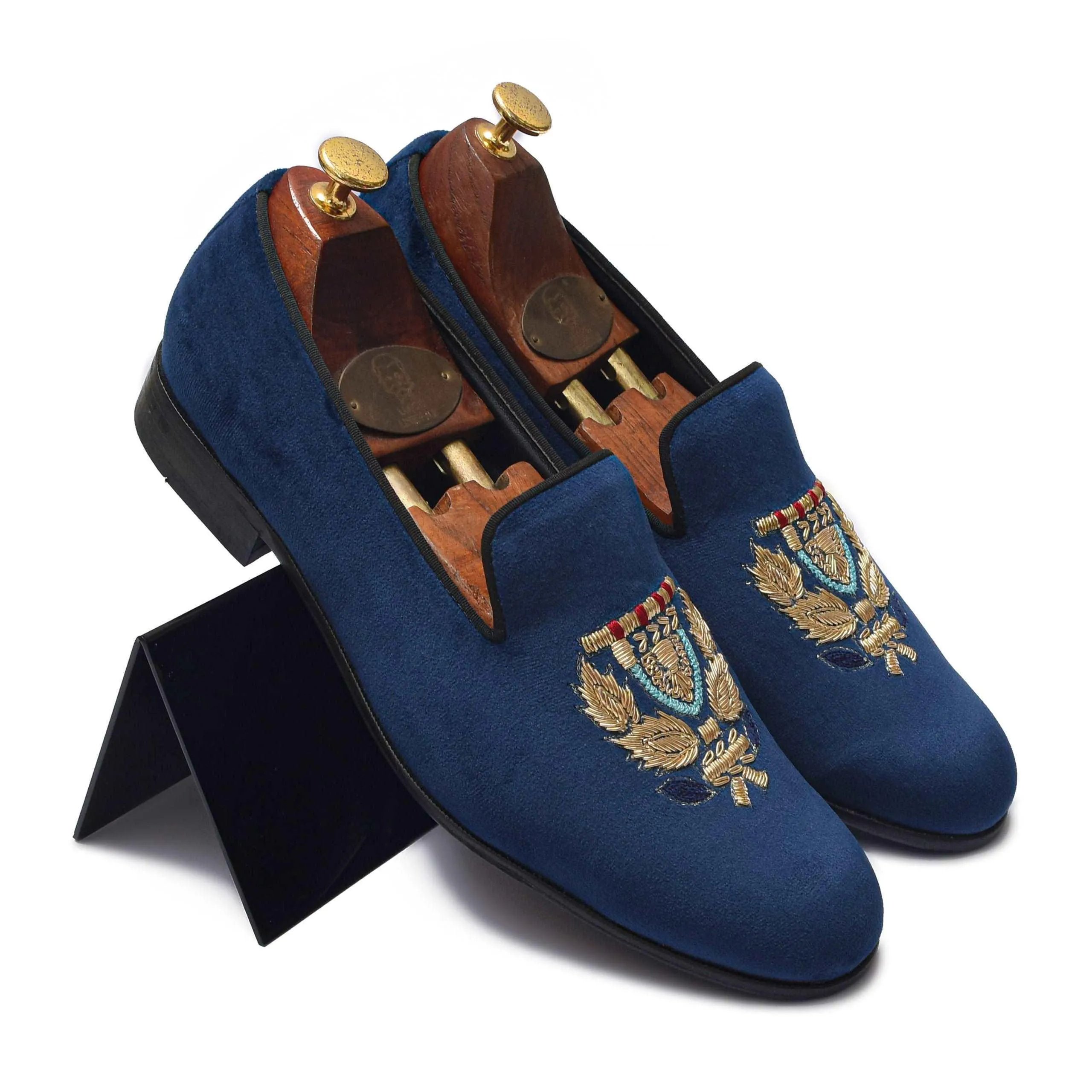 BARONE | BLUE VELVET ZARDOSI SLIP-ON