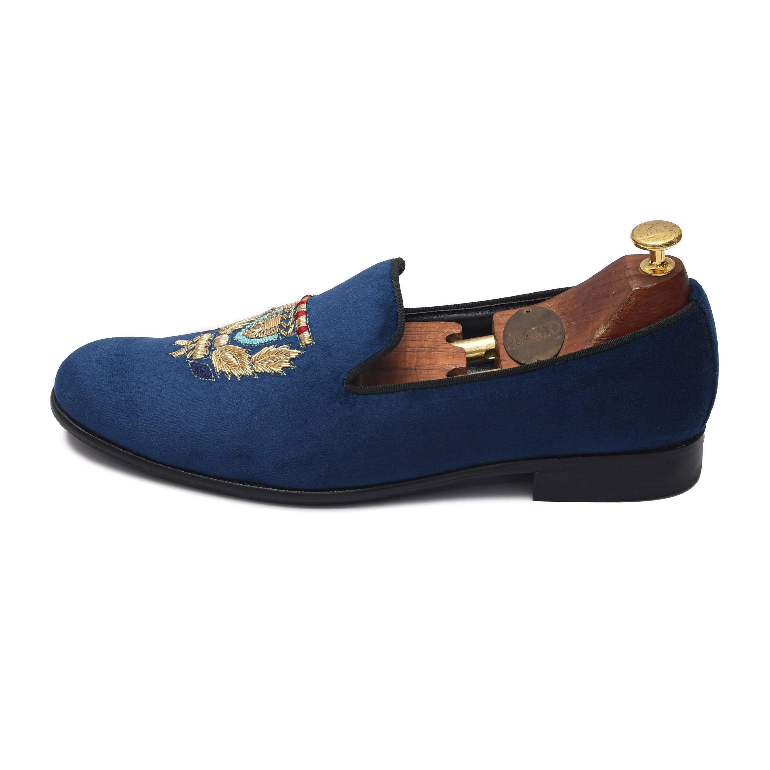 BARONE | BLUE VELVET ZARDOSI SLIP-ON