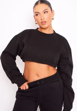 Black Cropped Elasticated Hem Sweatshirt