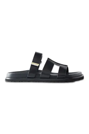 Black Leather Chunky Sandals