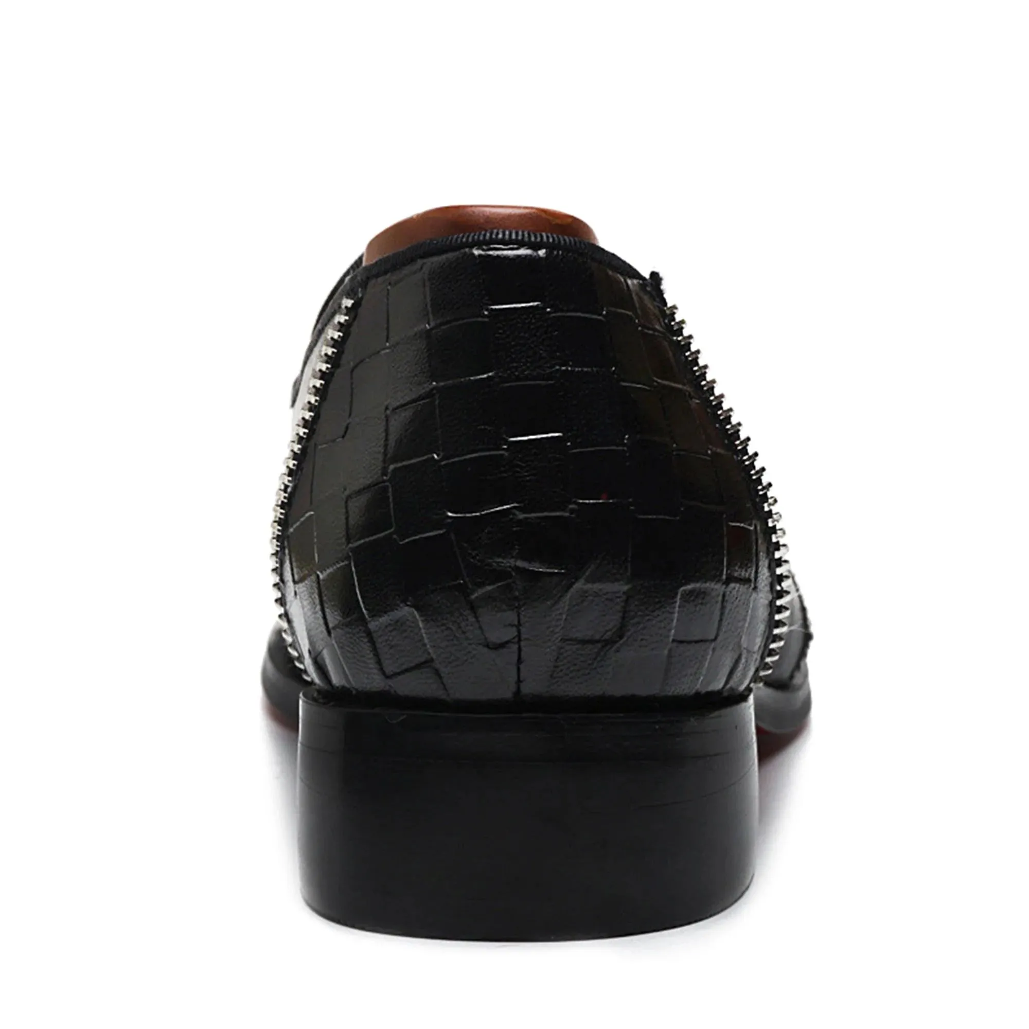 Black Patchwork Leather Slip-On Shoes