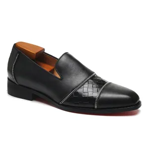 Black Patchwork Leather Slip-On Shoes