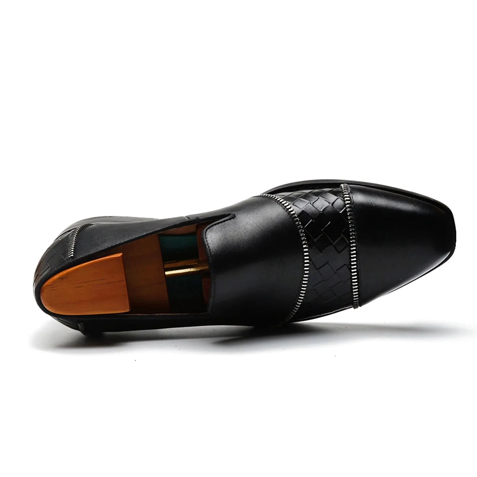 Black Patchwork Leather Slip-On Shoes