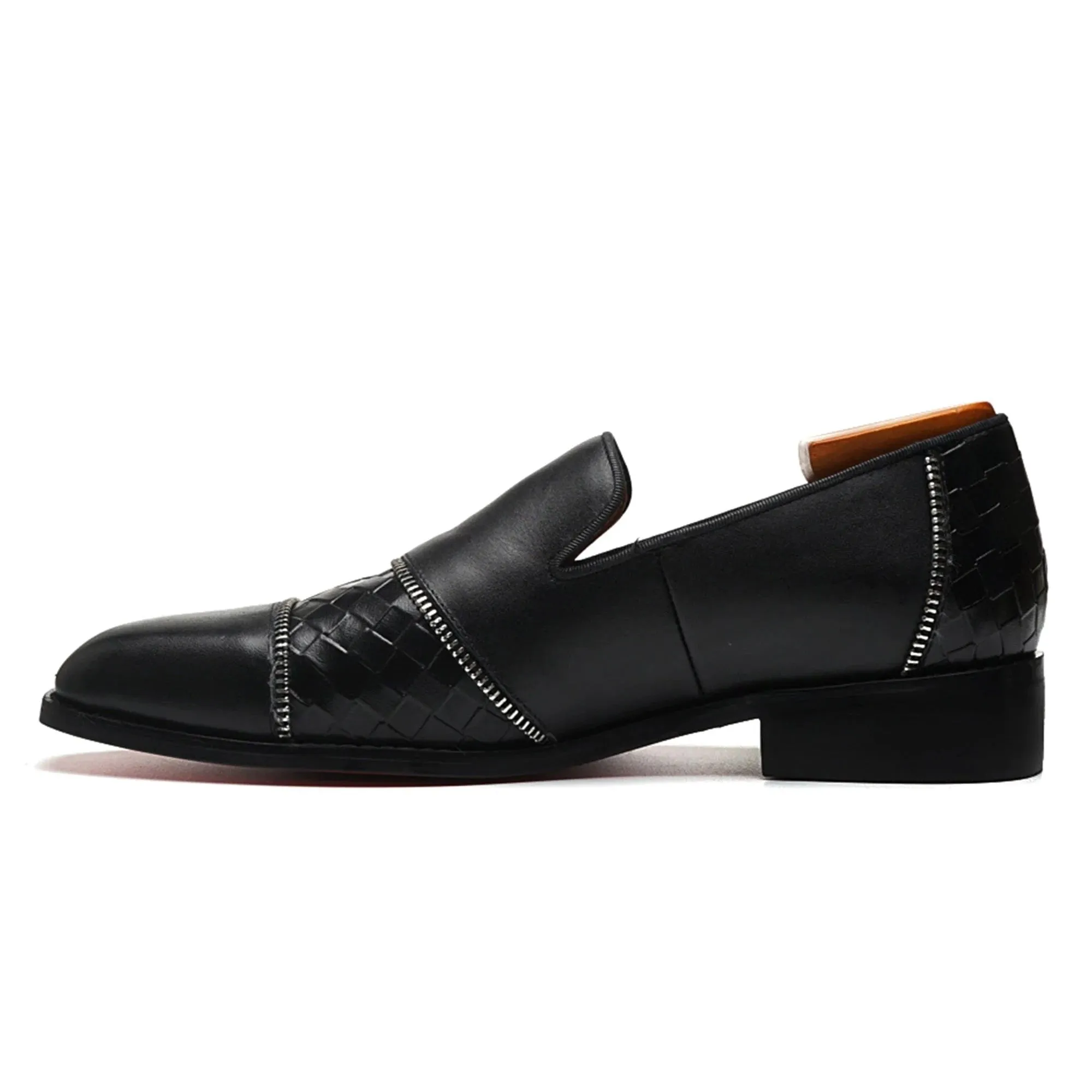 Black Patchwork Leather Slip-On Shoes