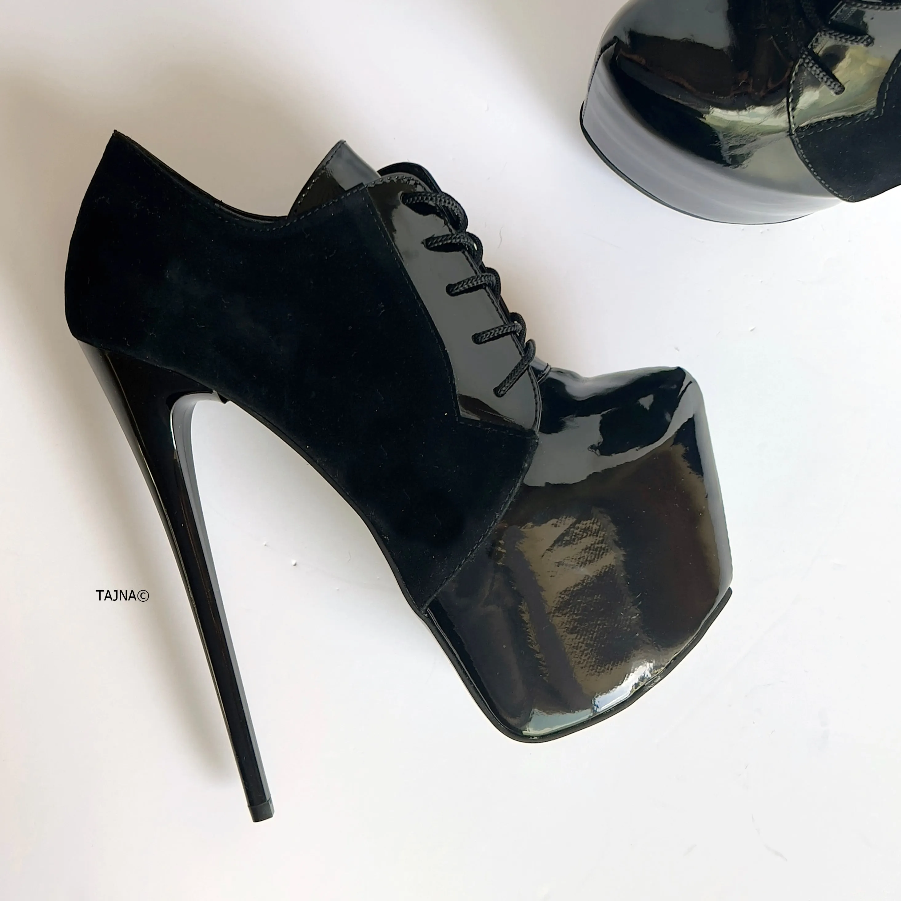 Black Suede Gloss Ankle Oxford High Heels