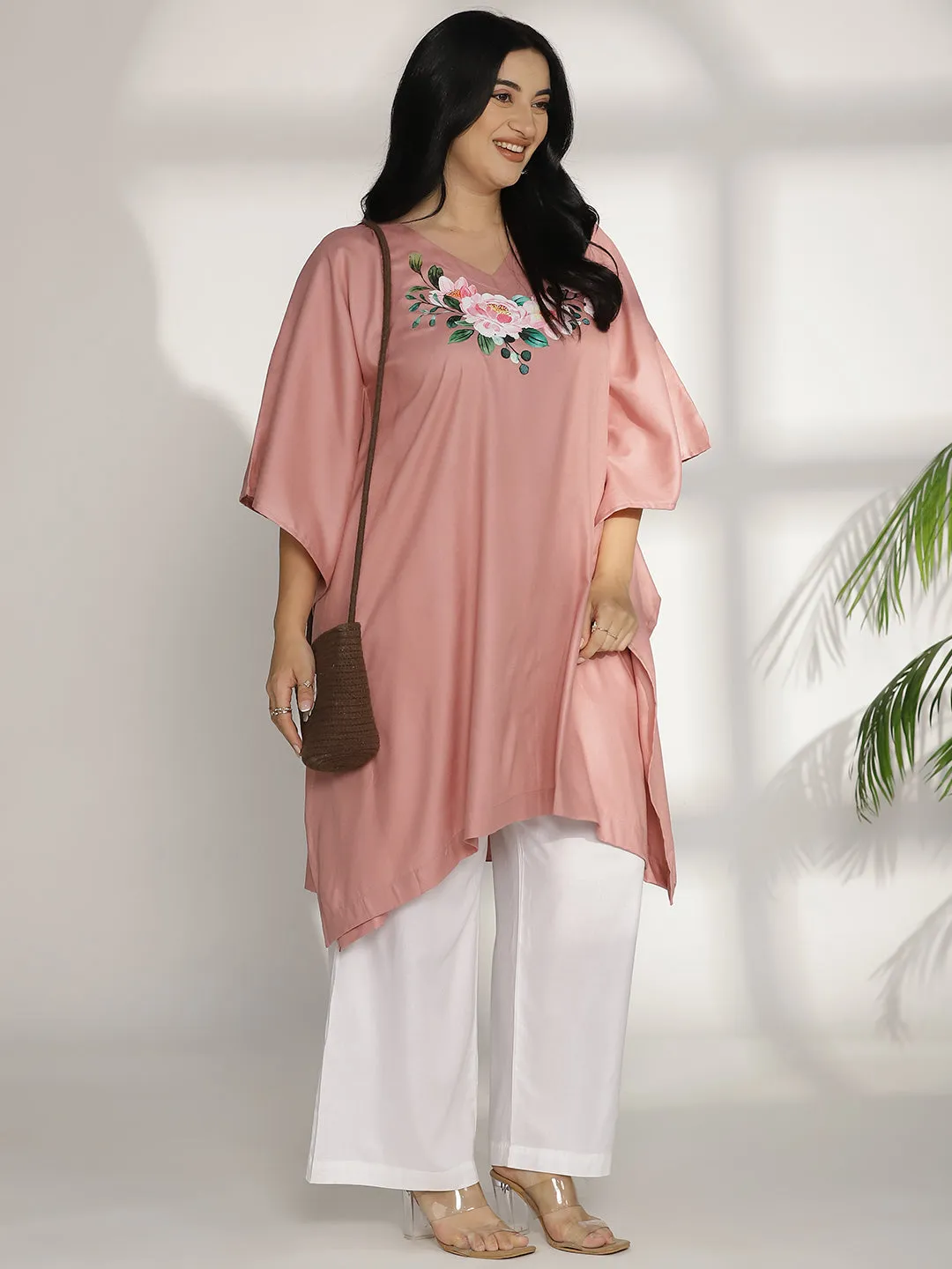 Blush Rayon Kaftan - Pink Flowers