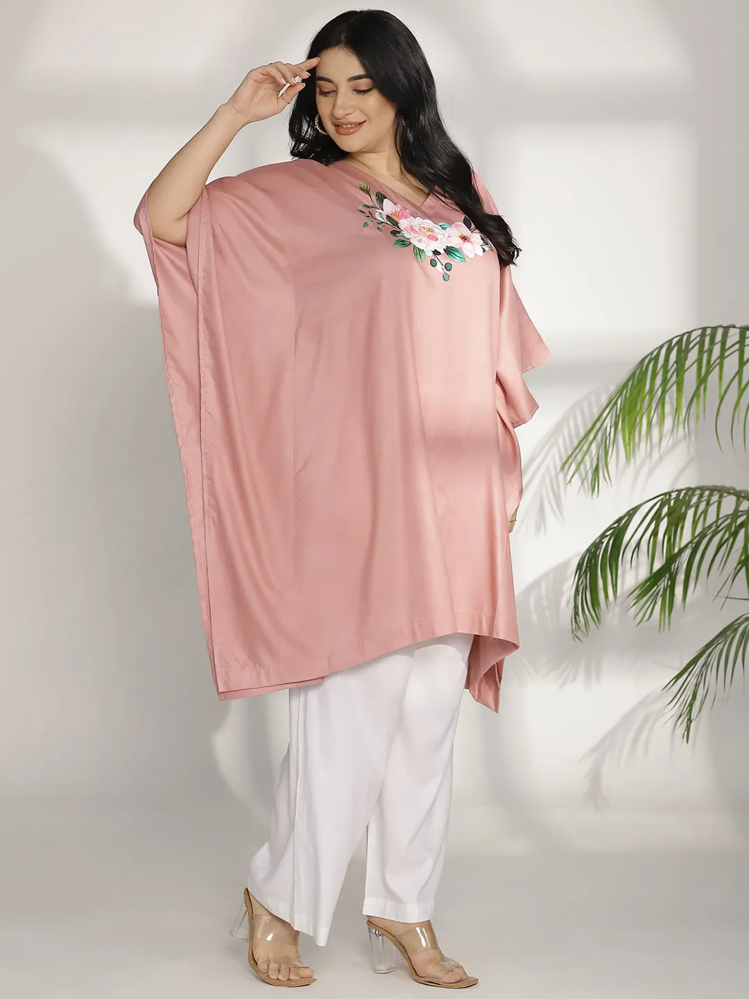 Blush Rayon Kaftan - Pink Flowers