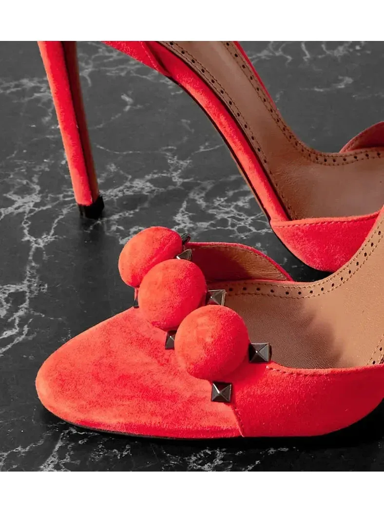 Bobble High-Heel Sandals in Red Suede