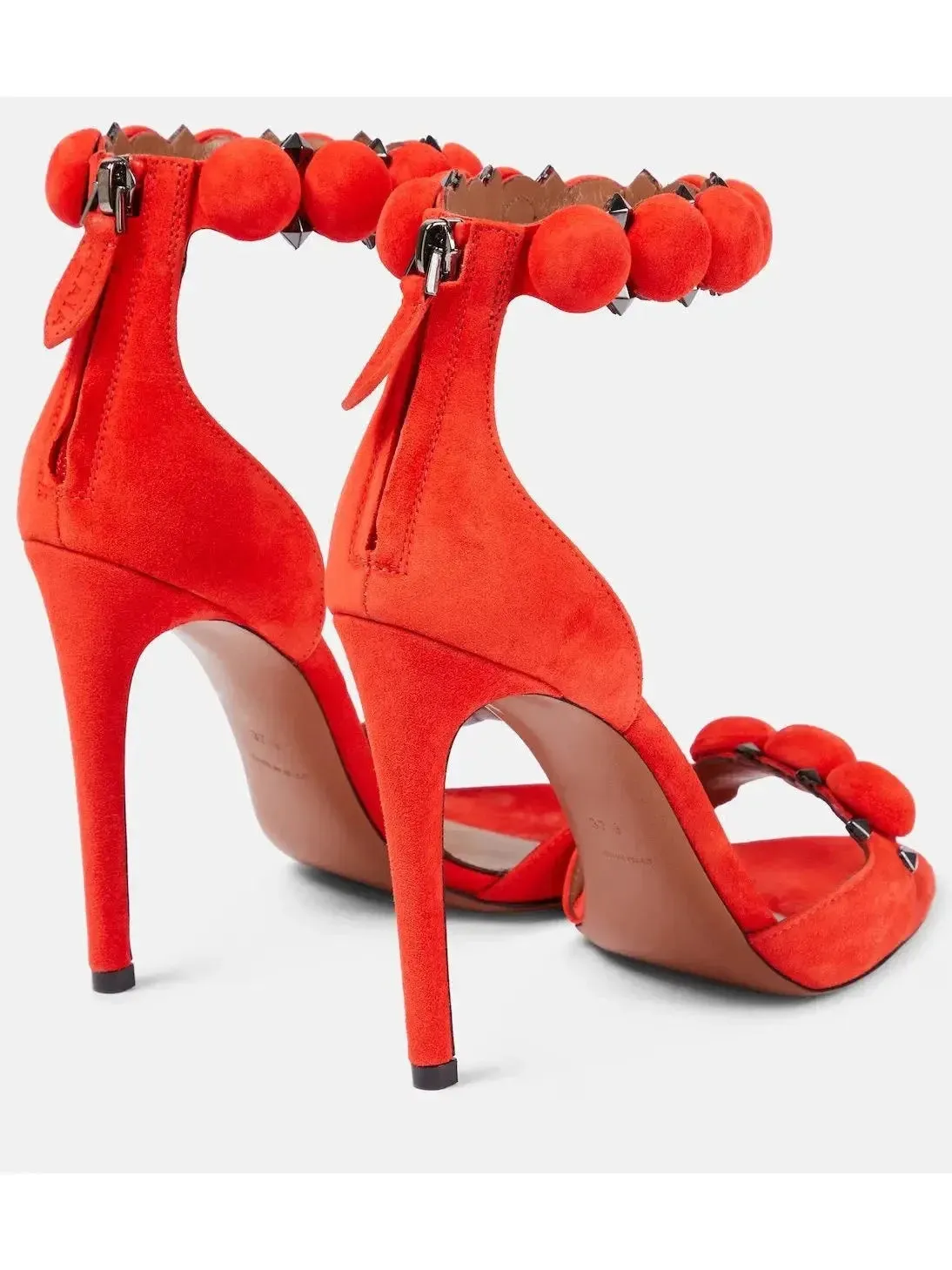 Bobble High-Heel Sandals in Red Suede