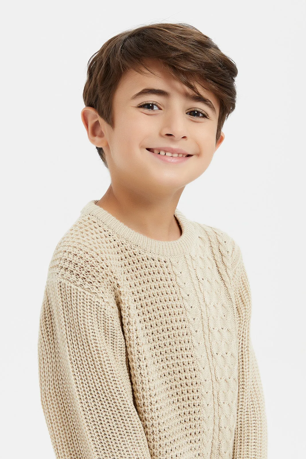 Boys Beige Knitted Pullover