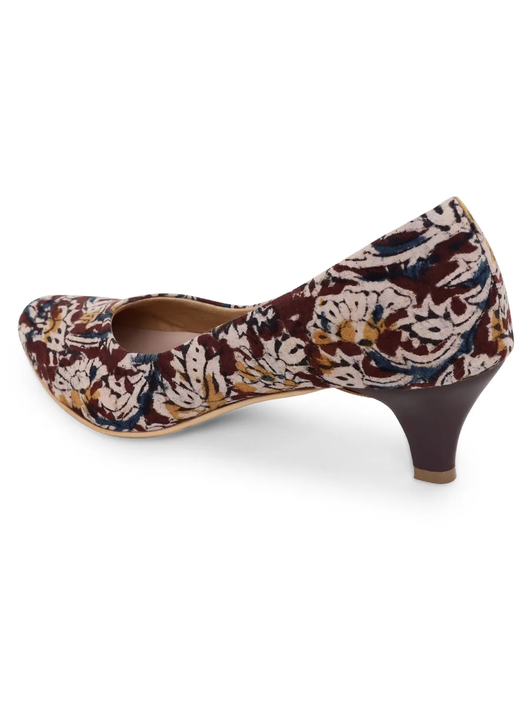 Brown Kalamkari Block Print Kitten Heels