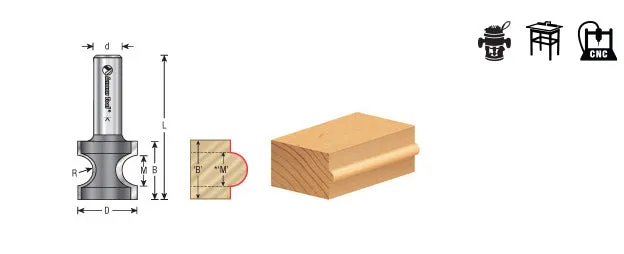 Bullnose Router Bit | 3⁄32 Radius x 21⁄32 Dia x 1⁄2 x 1⁄4" Shank | 51541 | 738685515419