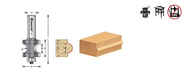 Bullnose Router Bit | 9⁄64 Radius x 21⁄32 Dia x 3⁄4 x 1⁄4" Shank | 51568 | 738685515686