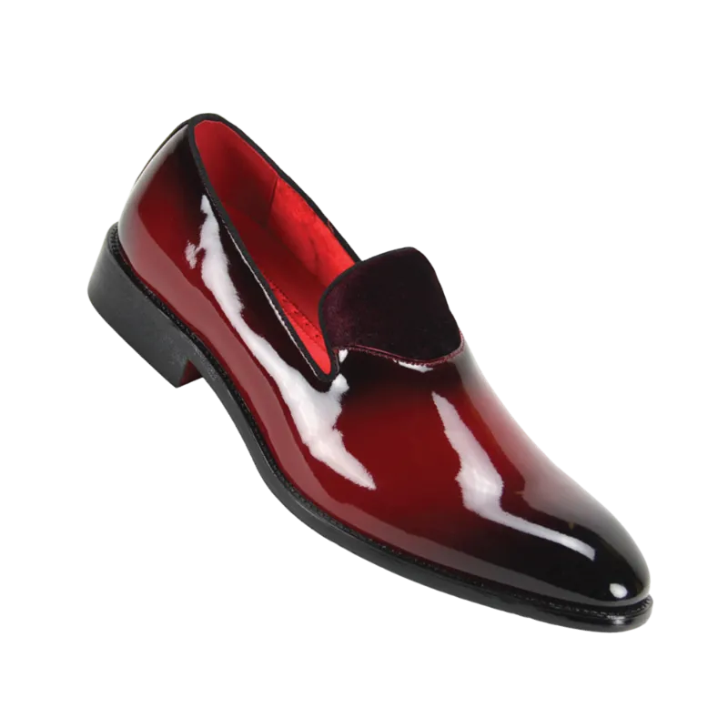 Burgundy Men's Patent Leather Loafers Dress Shoes with Velvet