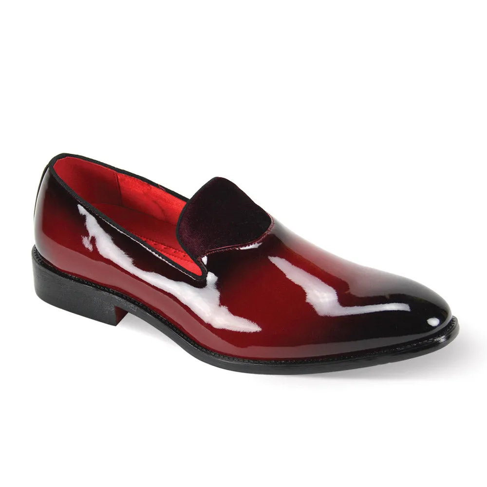 Burgundy Men's Patent Leather Loafers Dress Shoes with Velvet