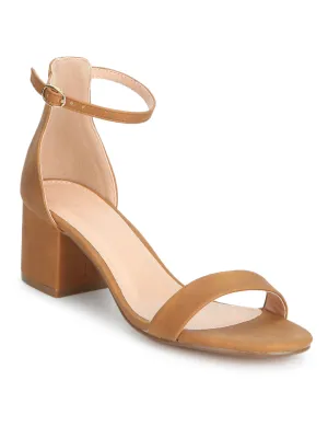 Caramel Ankle Strap Kitten Block Heels