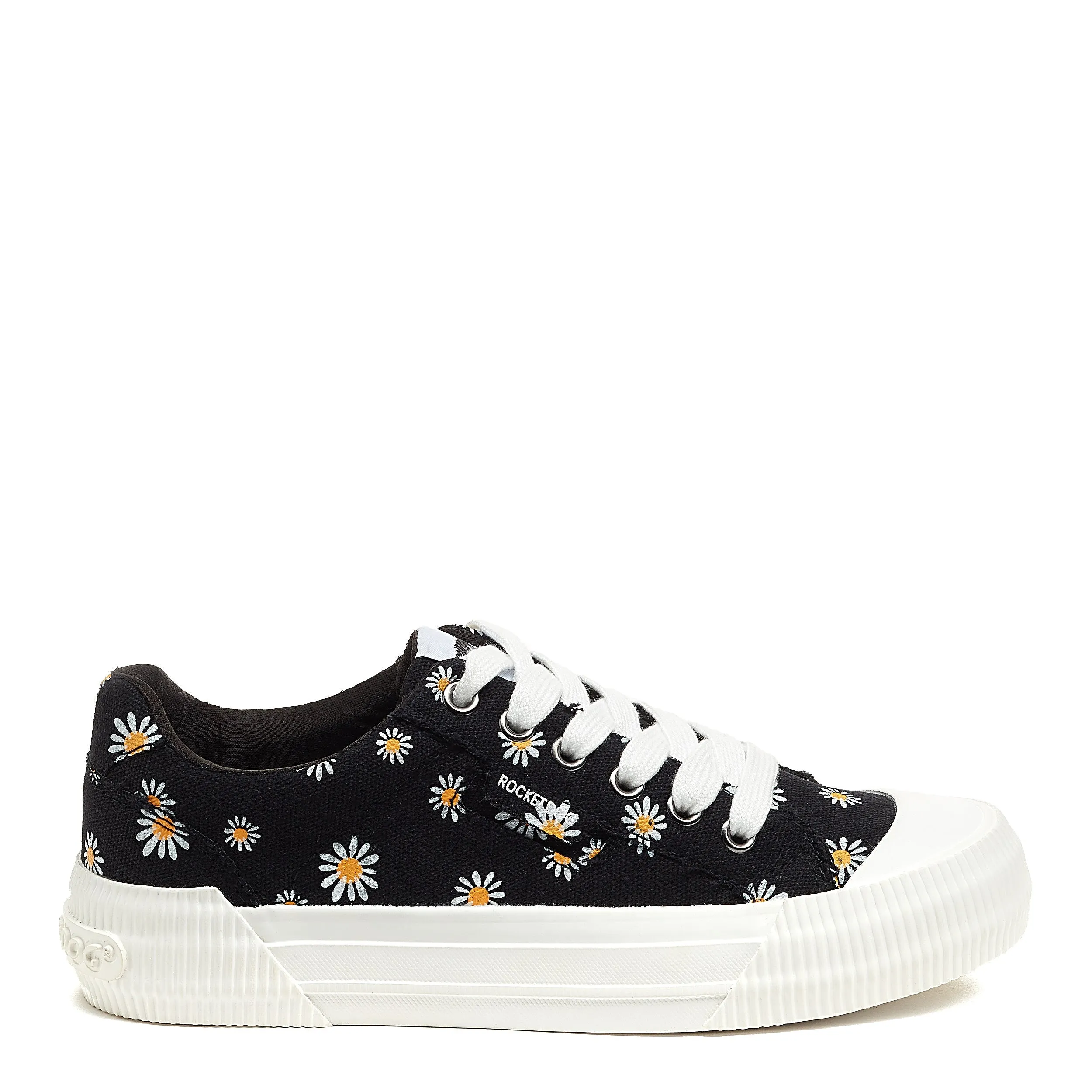 Cheery Black Daisy Print Trainers