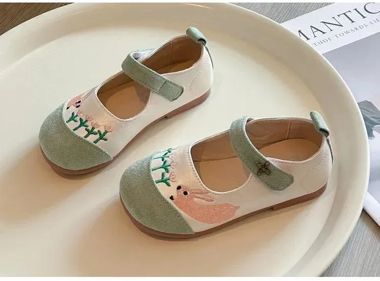 Children's Casual Shoes - Flats with Cute Embroidered Rabbit - TSS327