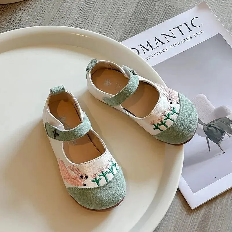 Children's Casual Shoes - Flats with Cute Embroidered Rabbit - TSS327