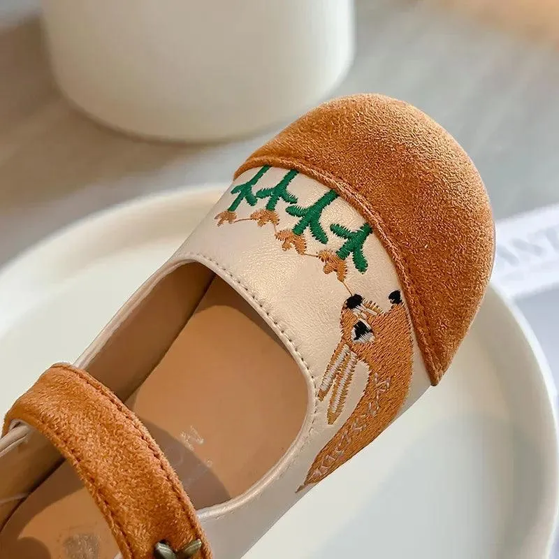 Children's Casual Shoes - Flats with Cute Embroidered Rabbit - TSS327