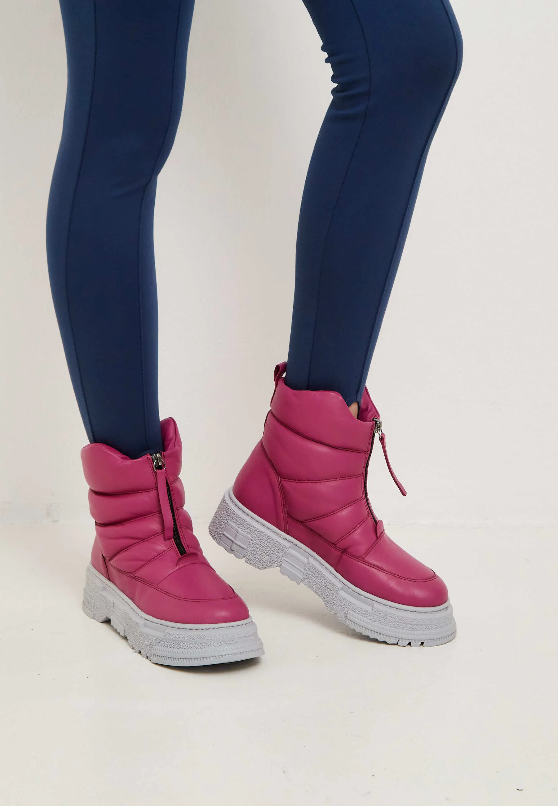 Chunky Quilted Ankle Boots - Fuchsia