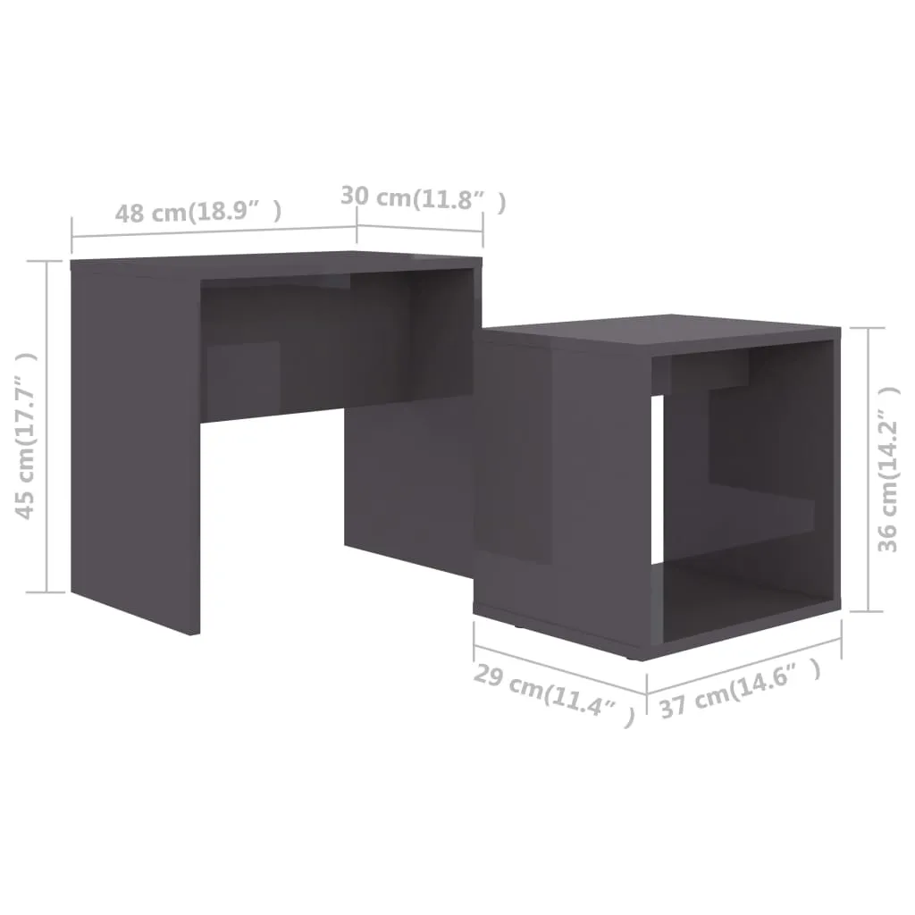 Coffee Table Set High Gloss Grey 48x30x45 cm Chipboard