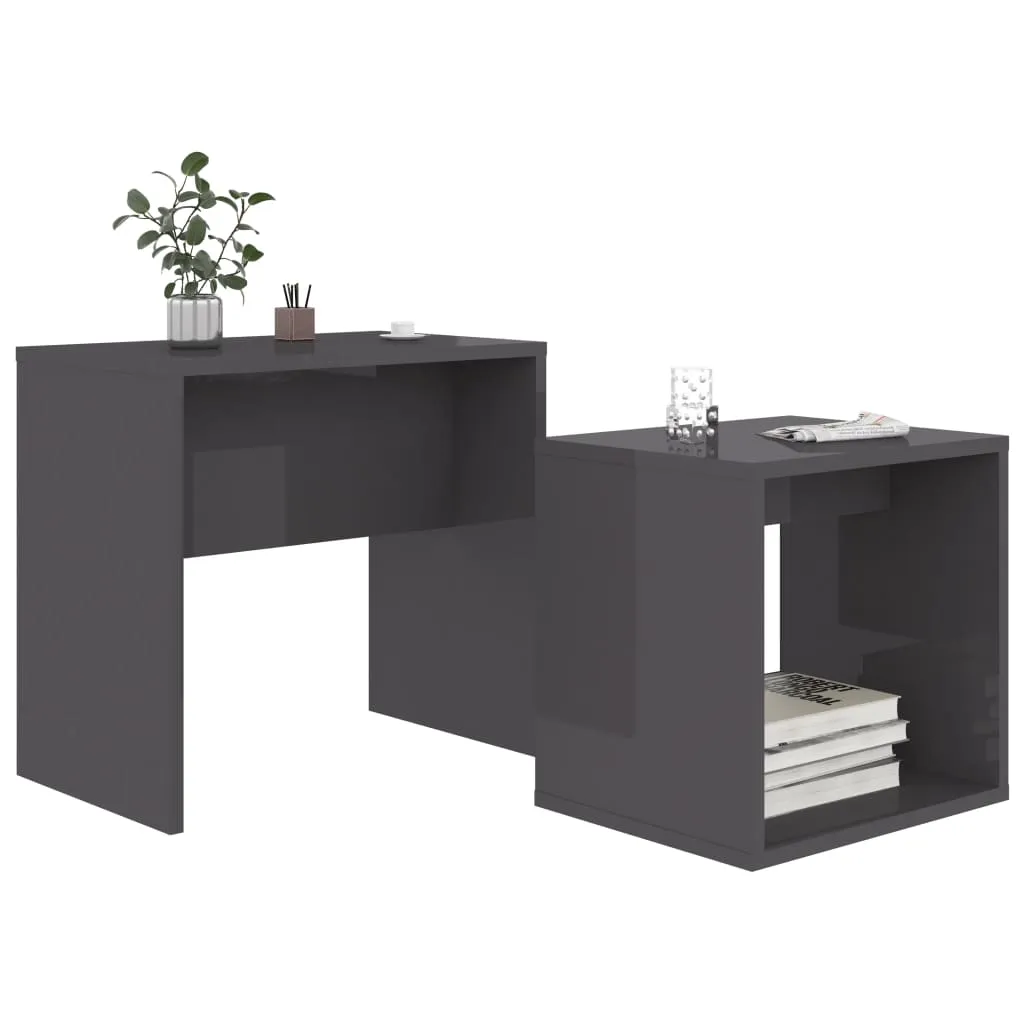 Coffee Table Set High Gloss Grey 48x30x45 cm Chipboard