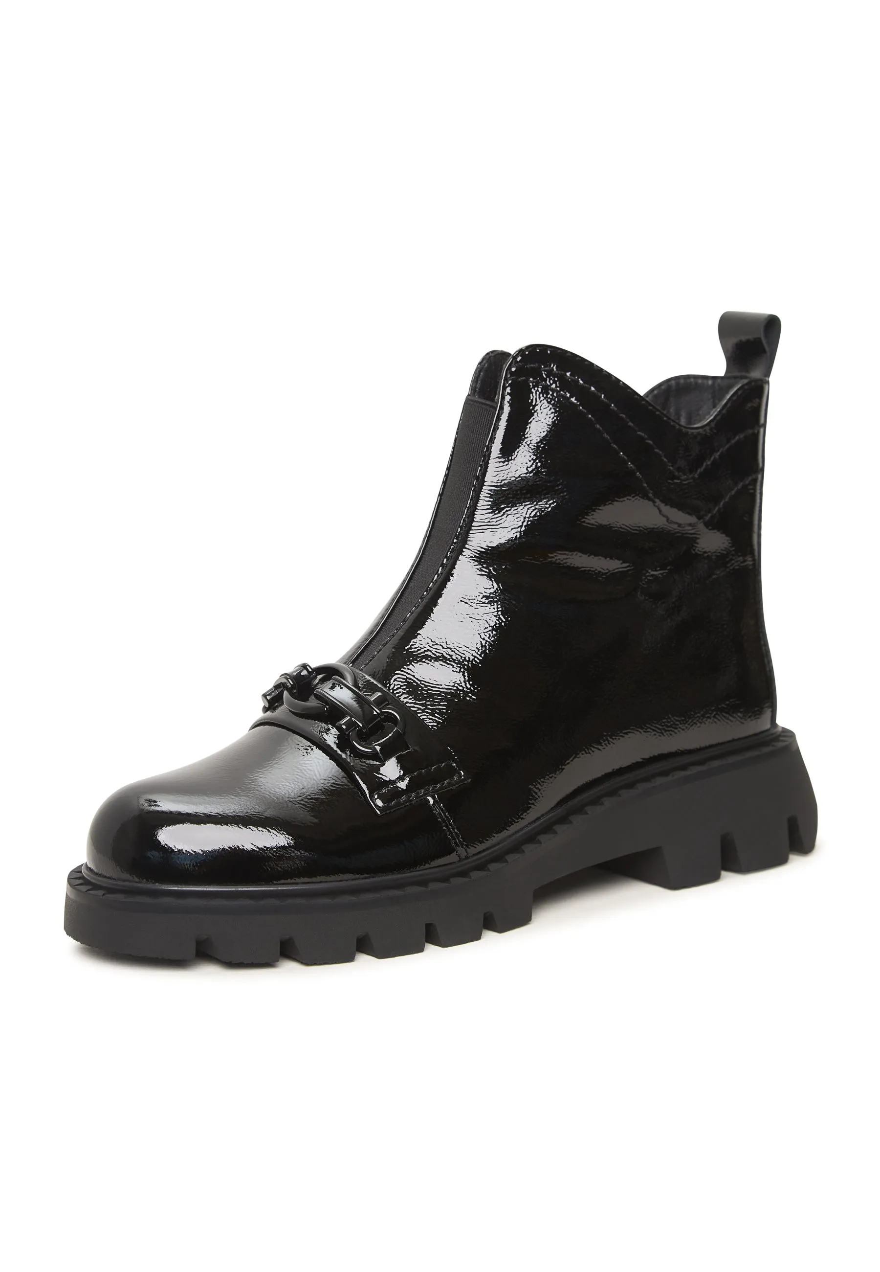 Combat Boots with Chain Detail Candice - Patent Black