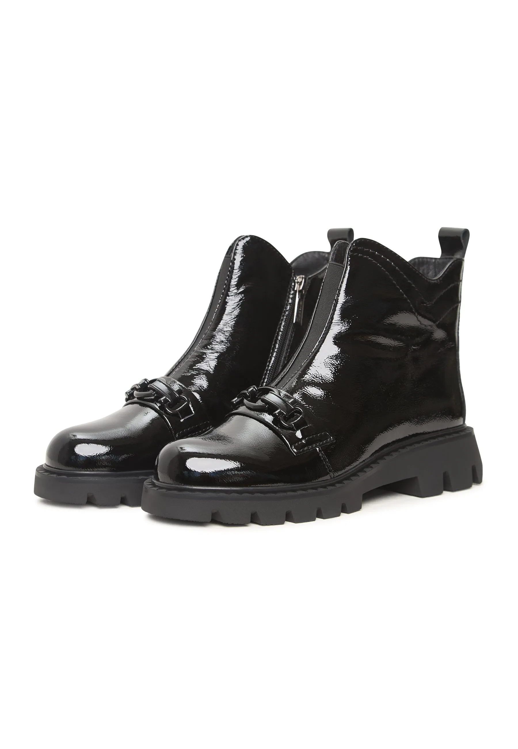 Combat Boots with Chain Detail Candice - Patent Black