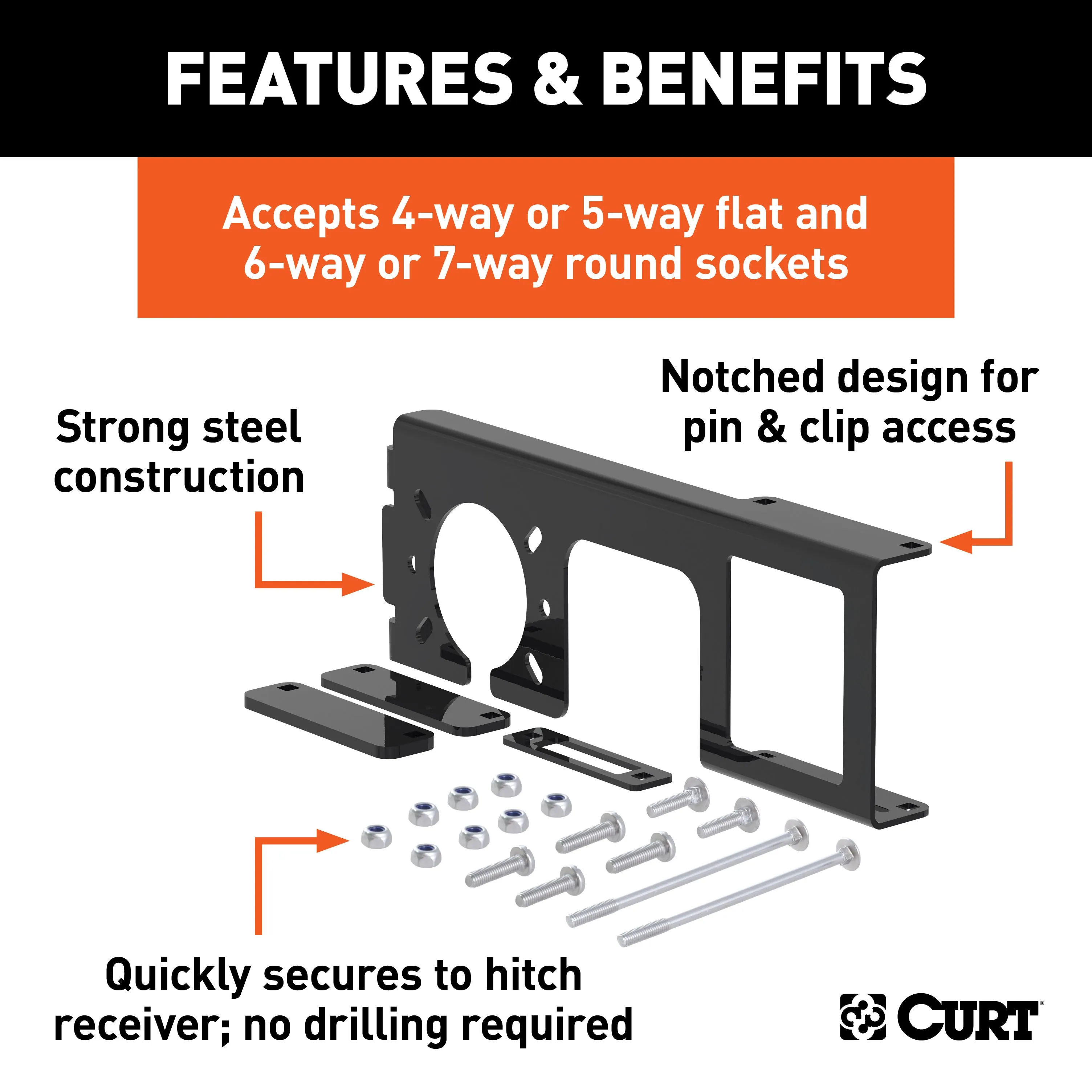 CURT 58000010 Easy-Mount Wiring Brackets for 4 or 5-Flat/6 or 7-Round (2in. Receiver; 10-Pack)