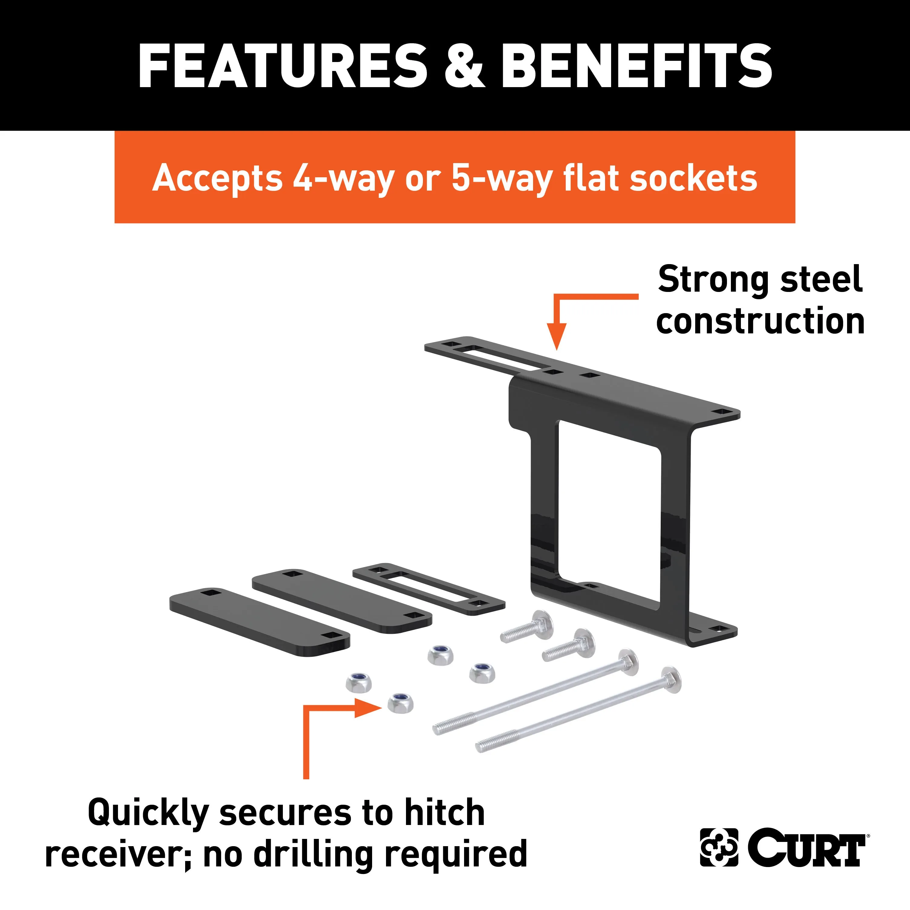 CURT 58001 Easy-Mount Wiring Bracket for 4 or 5-Way Flat (2in. Receiver)