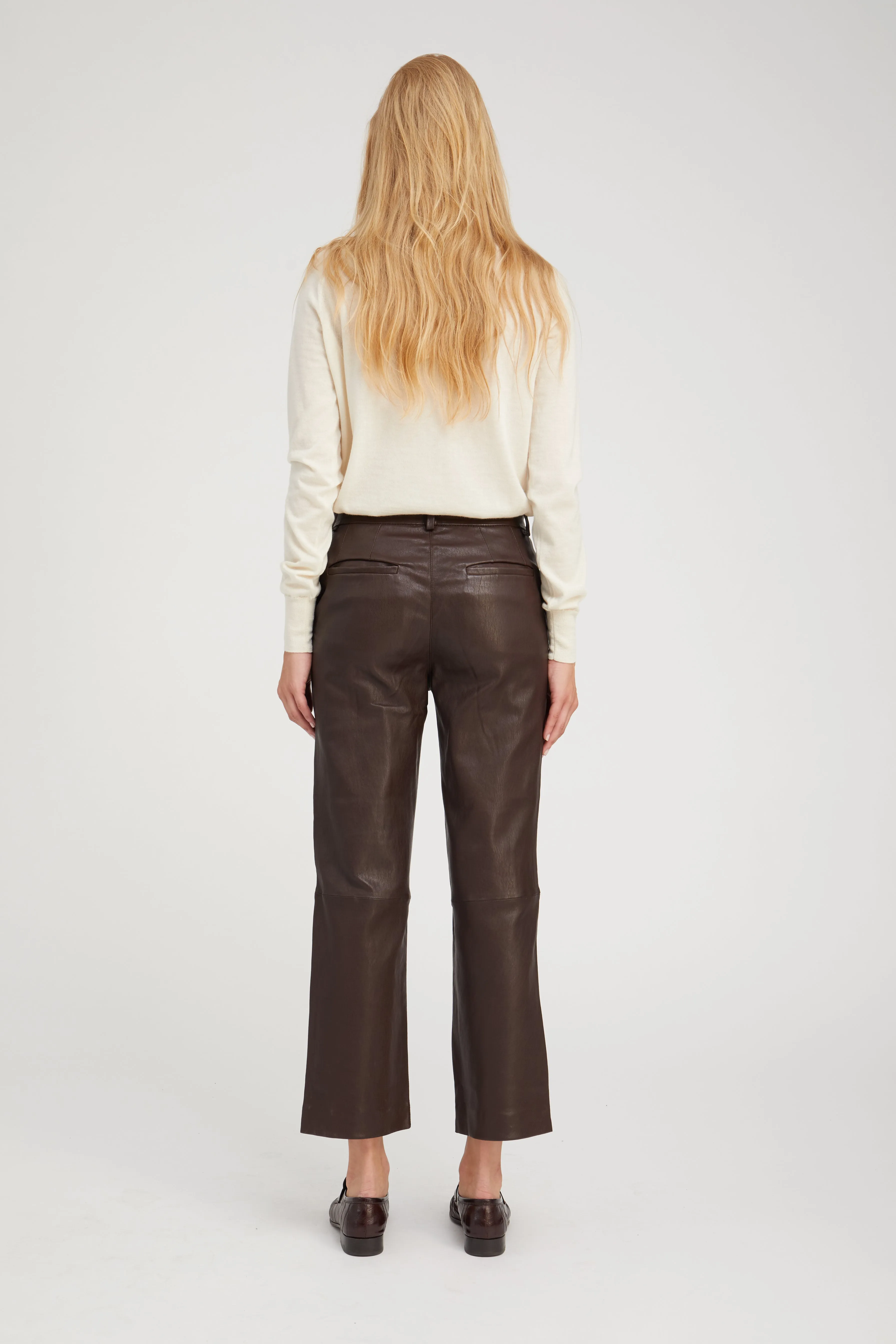 Dark Chocolate Leather Cropped Trousers