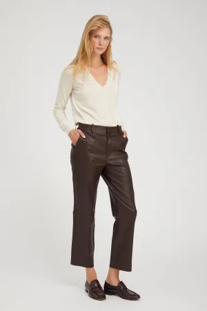 Dark Chocolate Leather Cropped Trousers