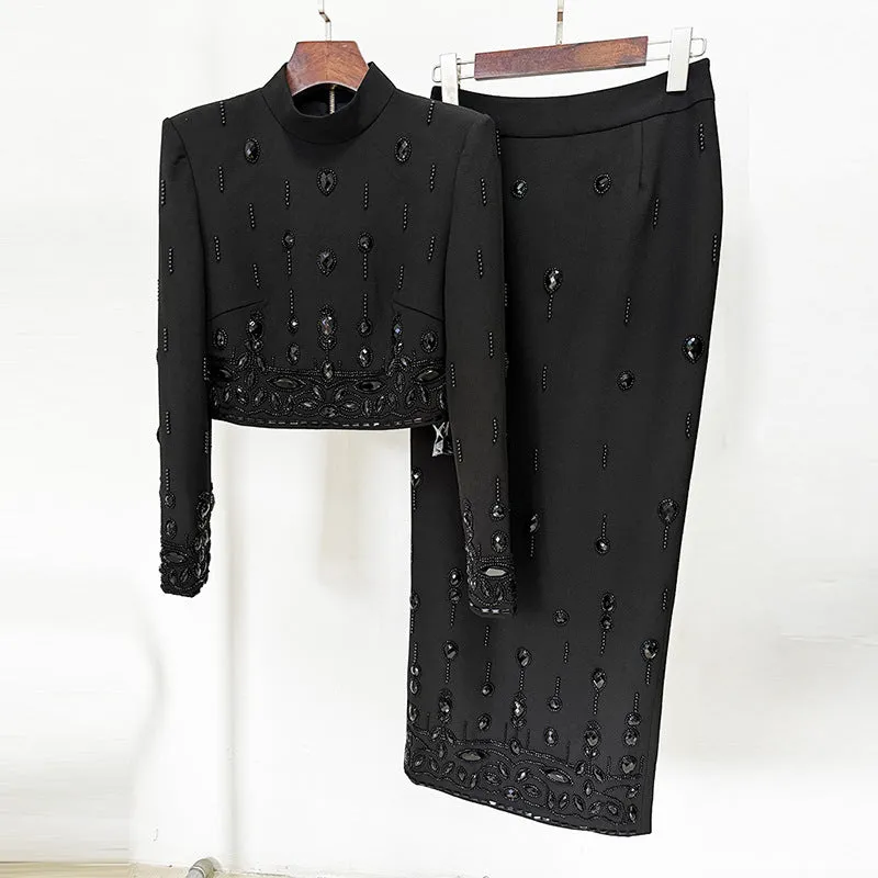 Diamond Embellished Co-Ord with Maxi Skirt