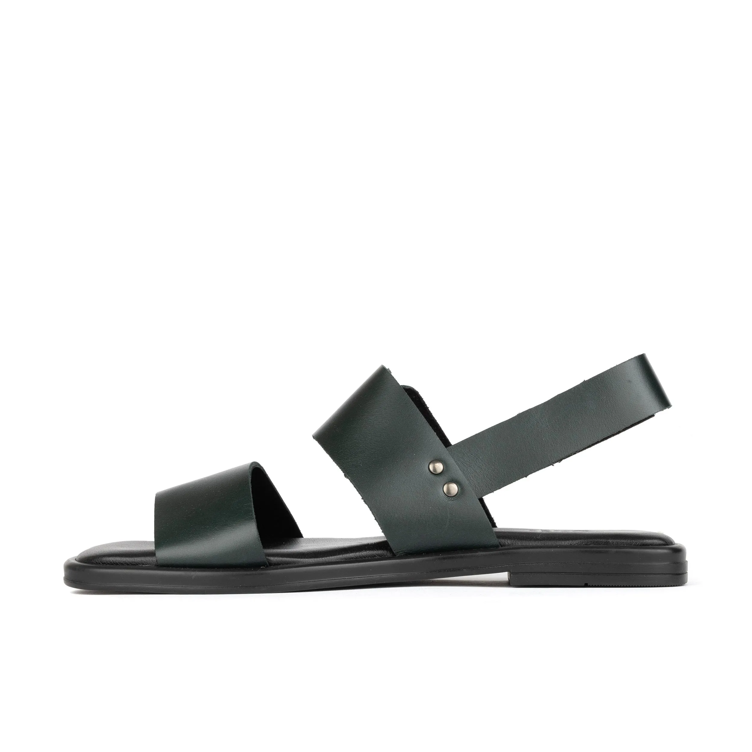 Dixon - Dark Green - Women's flat wide double strap leather sandal