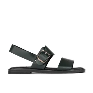 Dixon - Dark Green - Women's flat wide double strap leather sandal