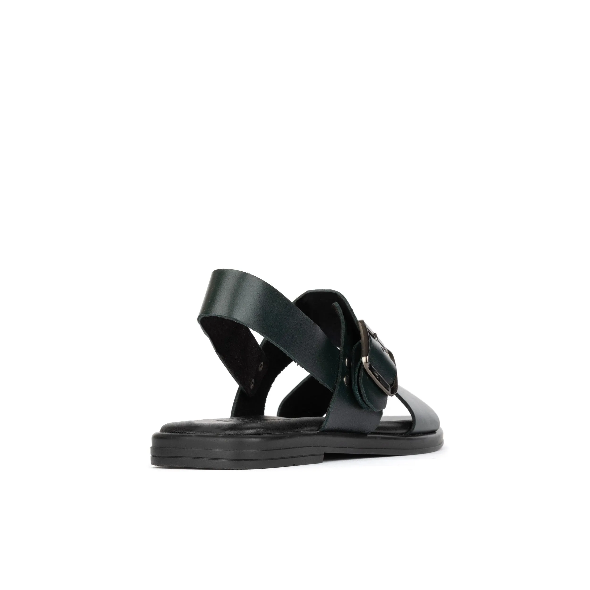 Dixon - Dark Green - Women's flat wide double strap leather sandal