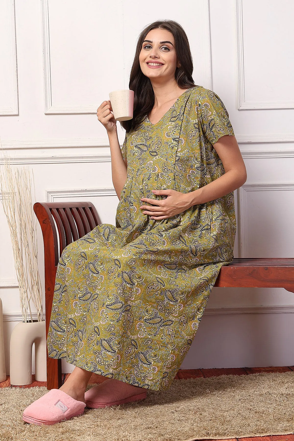 Earthy Bliss Cotton Maternity Feeding Maxi