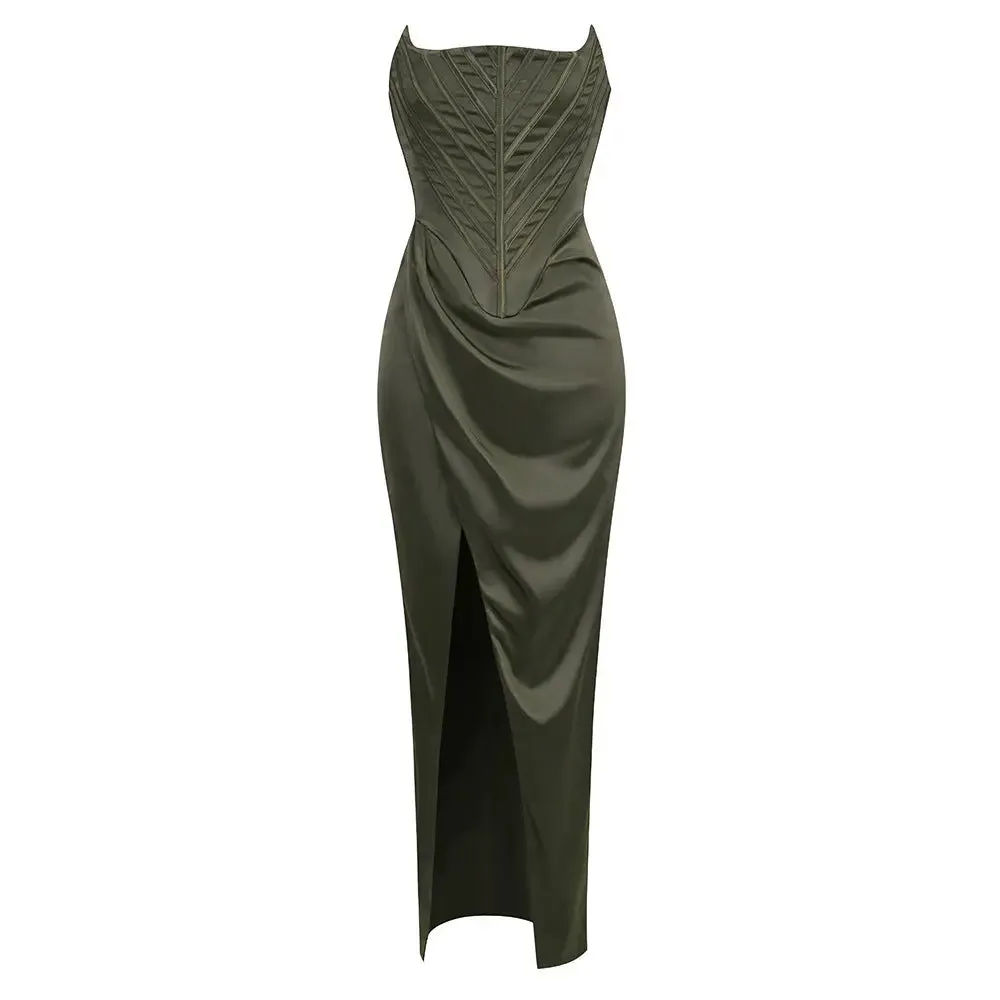 Elegant Asymmetrical Satin Evening Gown