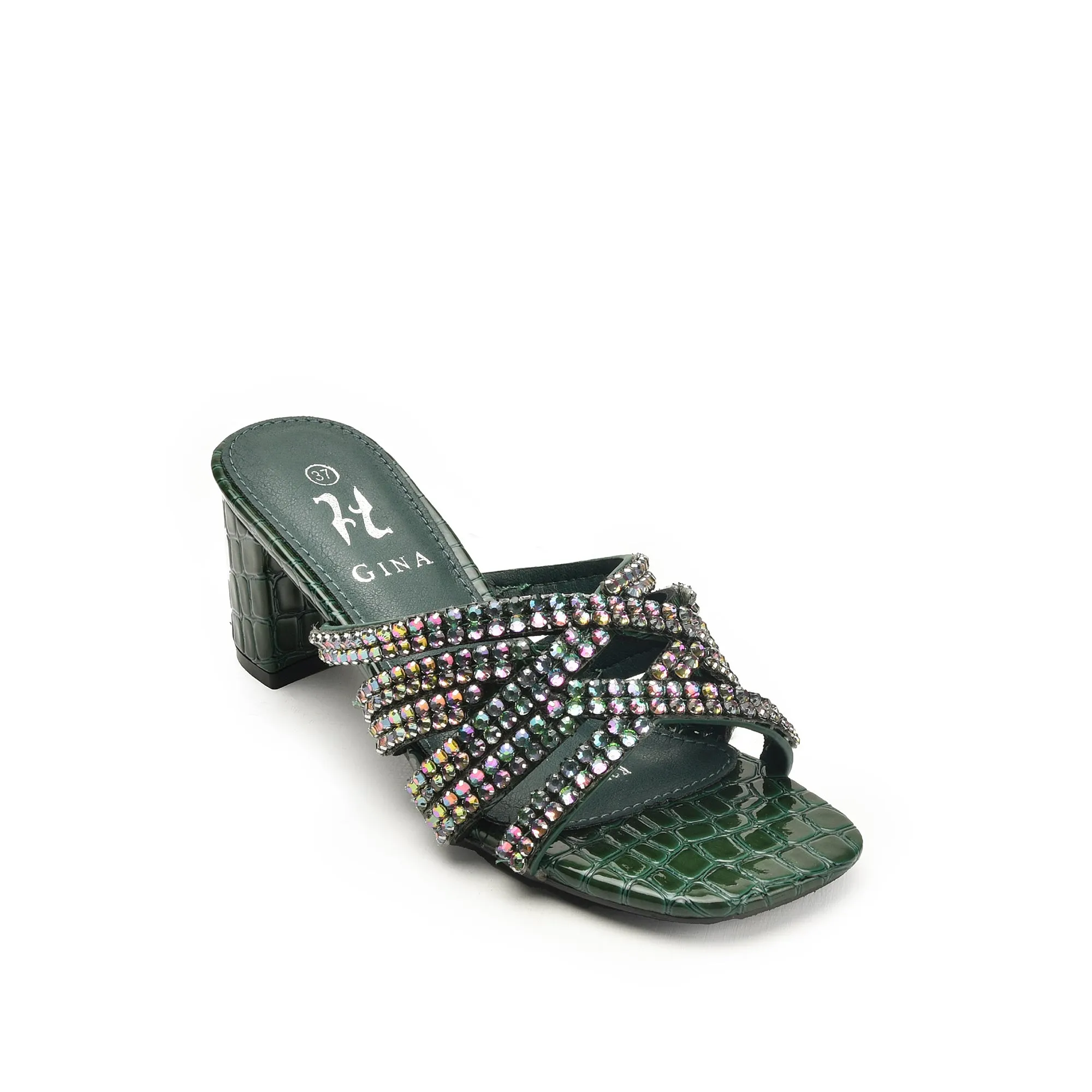 Elegant Green Beaded Block Heels | 503L-K